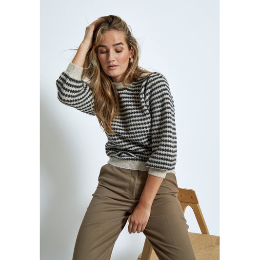 PEPPERCORN CAMILLA 3/4 SLEEVE STRIPED KNIT PULLOVER