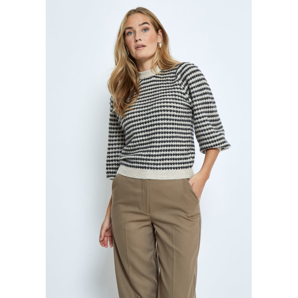 PEPPERCORN CAMILLA 3/4 SLEEVE STRIPED KNIT PULLOVER