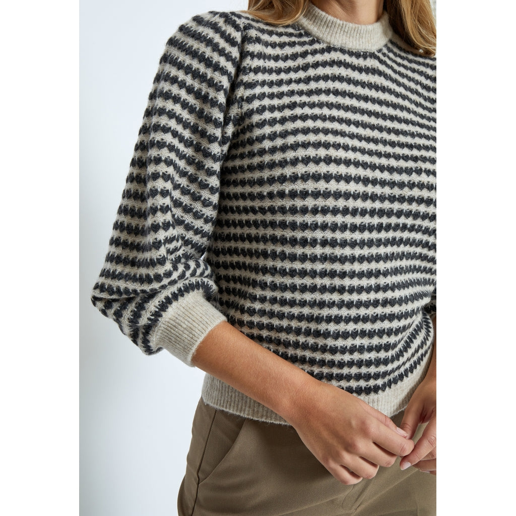 PEPPERCORN CAMILLA 3/4 SLEEVE STRIPED KNIT PULLOVER