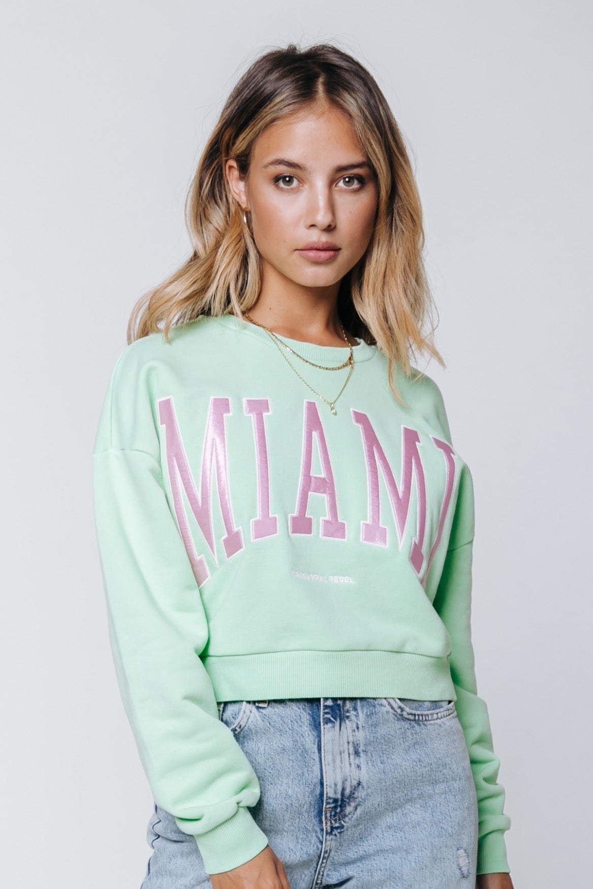 COLOURFUL REBEL MIAMI PATCH CROPPED SWEAT