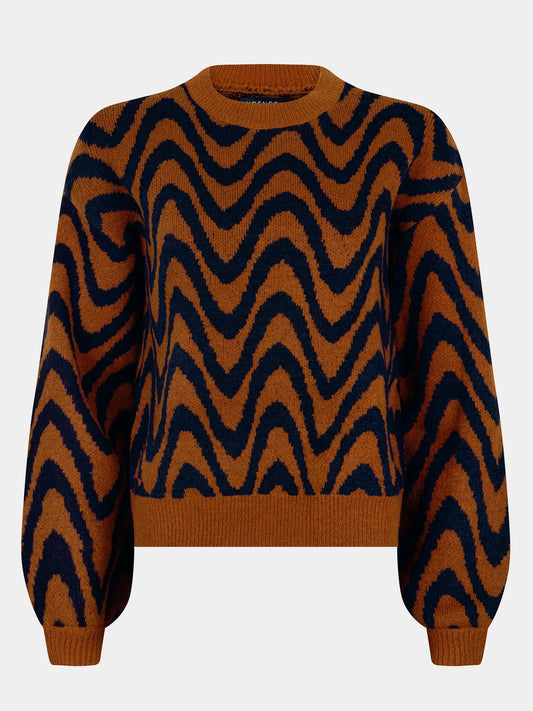 YDENCE KNITTED SWEATER BLAISE | CAMEL/NAVY