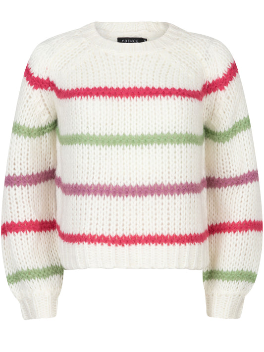 YDENCE KNITTED SWEATER KIMI | SOFT GREEN/FUCHSIA/LILAC