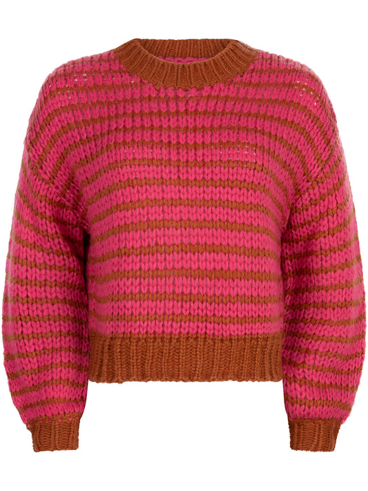 YDENCE KNITTED SWEATER PIPPA | FUCHSIA/CAMEL